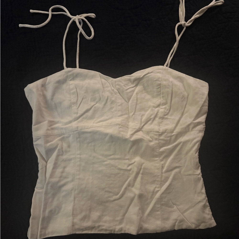 Women’s Old Navy White Smocked Back Tie-Shoulder Long Cropped Corset Cami Top